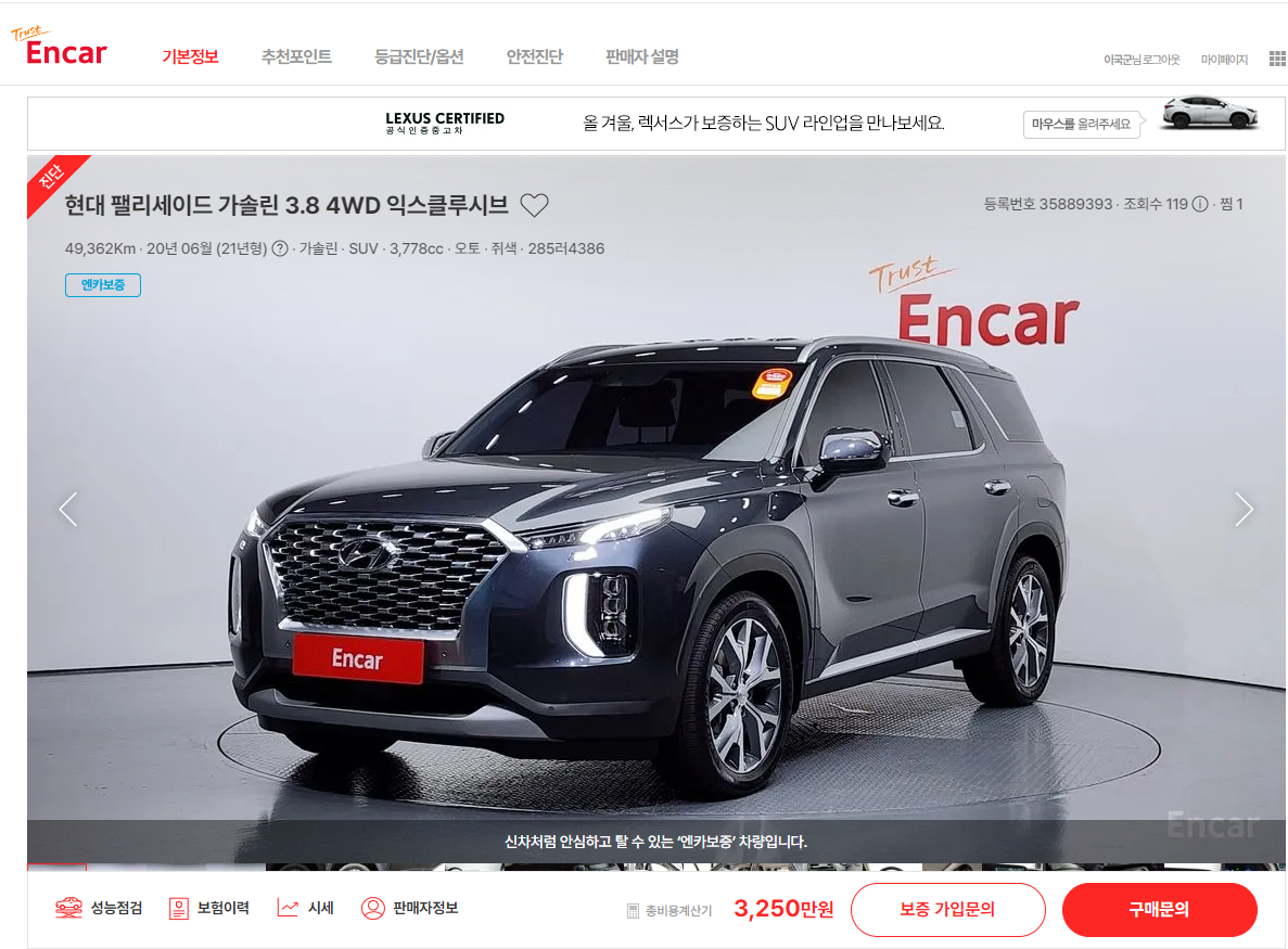 팰리세이드 중고차