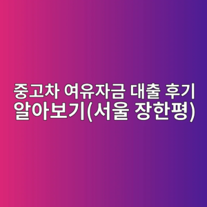 중고차 여유자금 대출 후기 알아보기(서울 장한평)